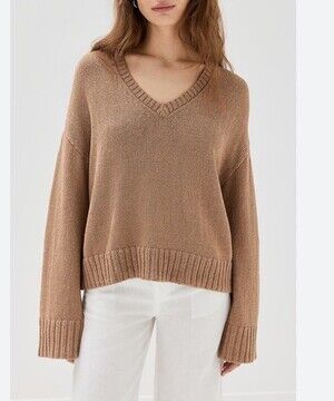 Jenni Kayne Dylan Knit Sweater in Sienna Brown 3X Linen Blend V-Neck Office